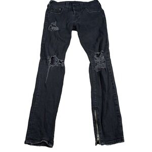 True Religion Womens Rocco Relaxed Skinny Black Jeans 28 (FITS 30 X 31) Distress